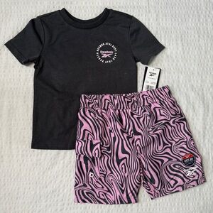 Reebok Kids Gray Tee and Pink Swirl Shorts Swimming Suit Set Boys Size 5 NWT